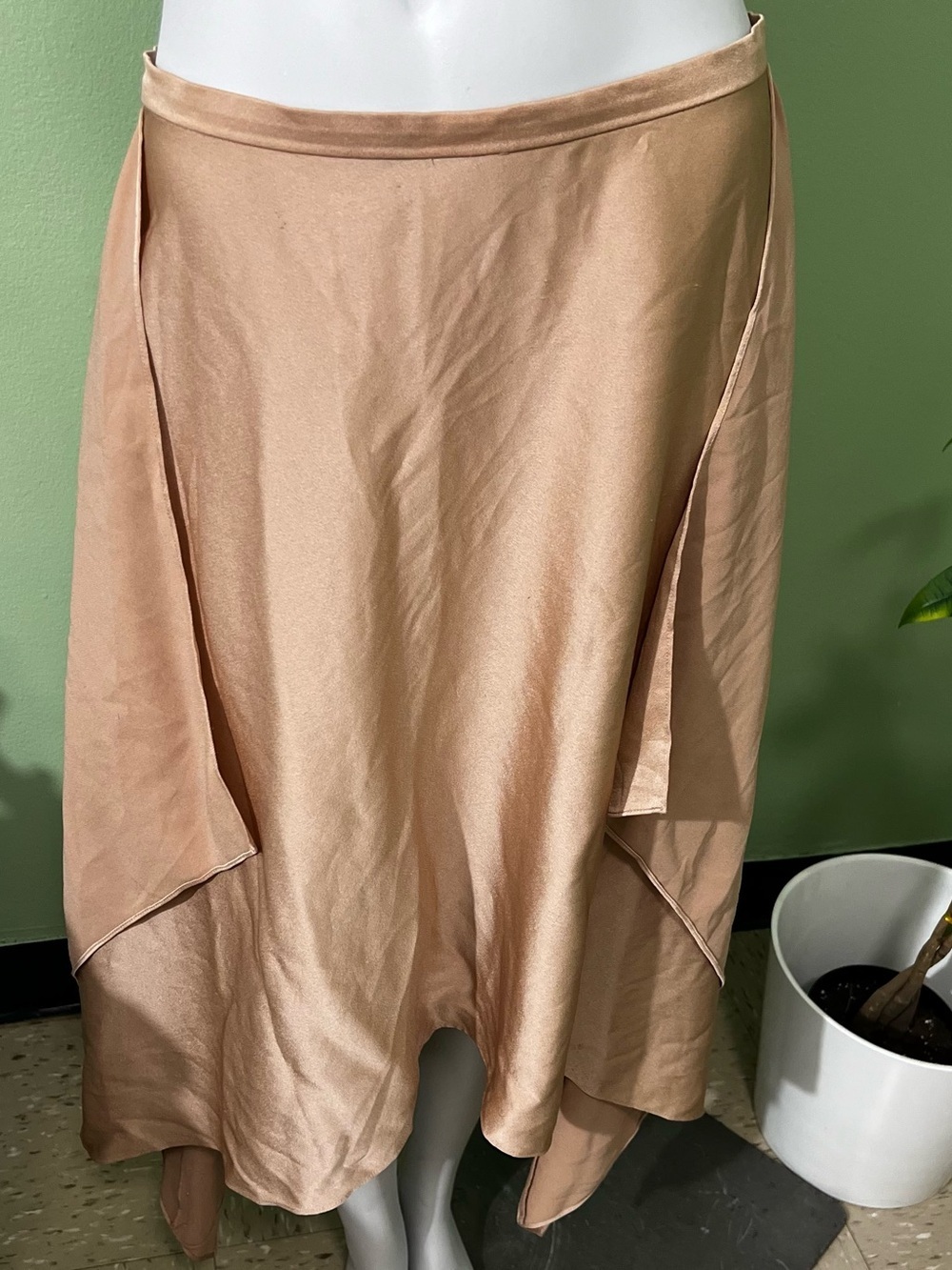 BCBGMaxAzria Blush Asymmetrical Satin Midi Skirt